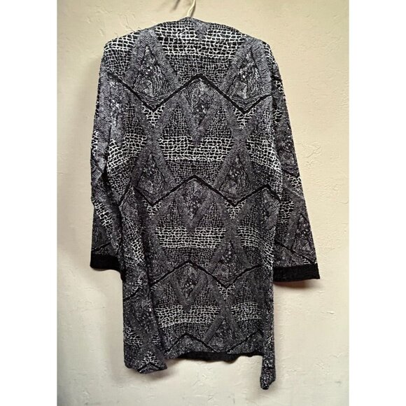 New Rossi Roma Womens Large Black White Crinkle Shirt Dress Jacket Button-Front - Picture 4 of 11